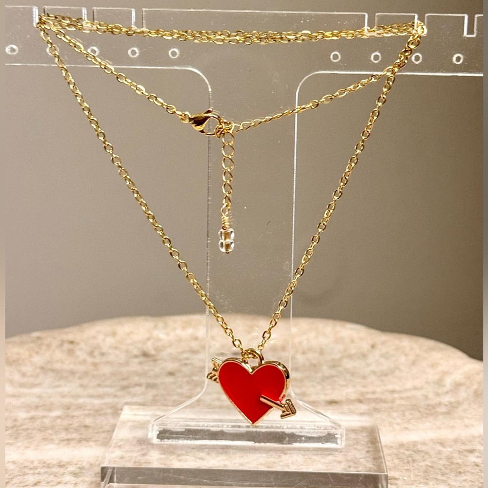 Cupid’s Arrow Red & Gold Heart Pendant Necklace